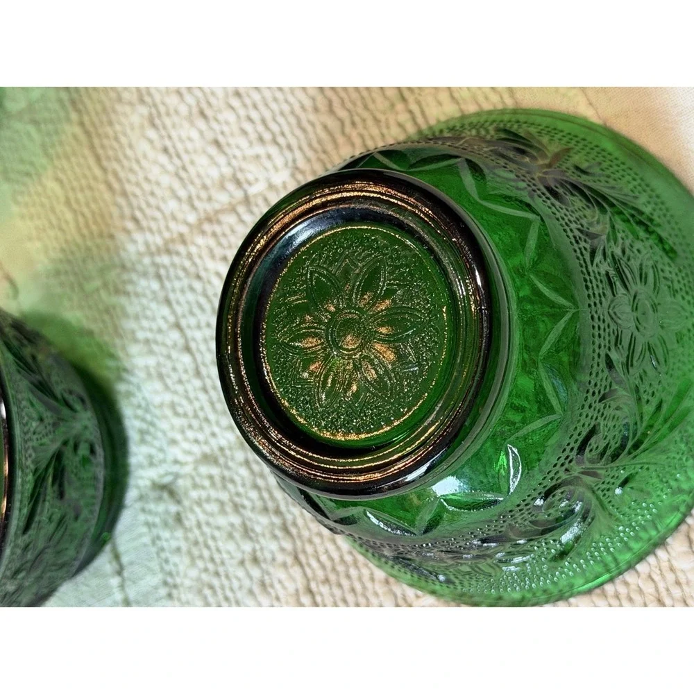 Vintage Anchor Hocking Forest‎ Green Sandwich Sherbet Dessert Bowls. (4)
